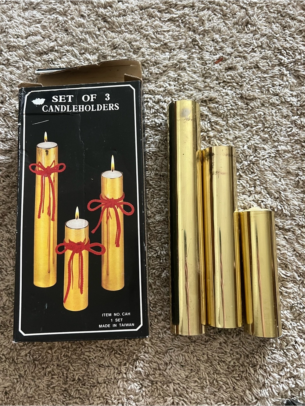 Set of 3 Gold Metal Candleholders vintage